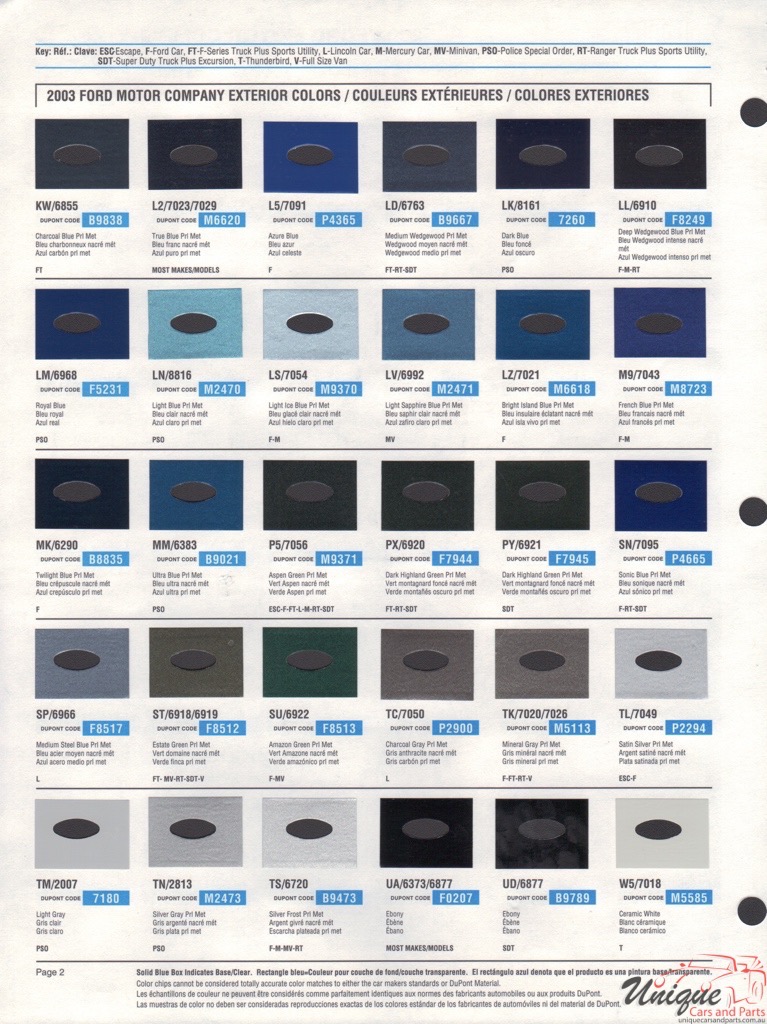 2003 Ford Paint Charts DuPont 2